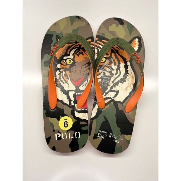 Polo Ralph Lauren Whitlebury II Tiger Camo Print Flip Flop Sandals Men’s Size 9D - Picture 1 of 6